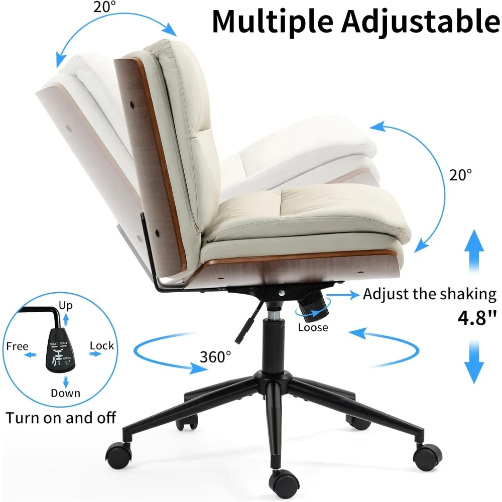كرسي مكتب حديث من خشب الجوز بدون ذراع مع عجلات، كرسي مهام تنفيذي دوار واسع قابل للتعديل من جلد البولي يوريثان، ساق متقاطعة مريحة #4
