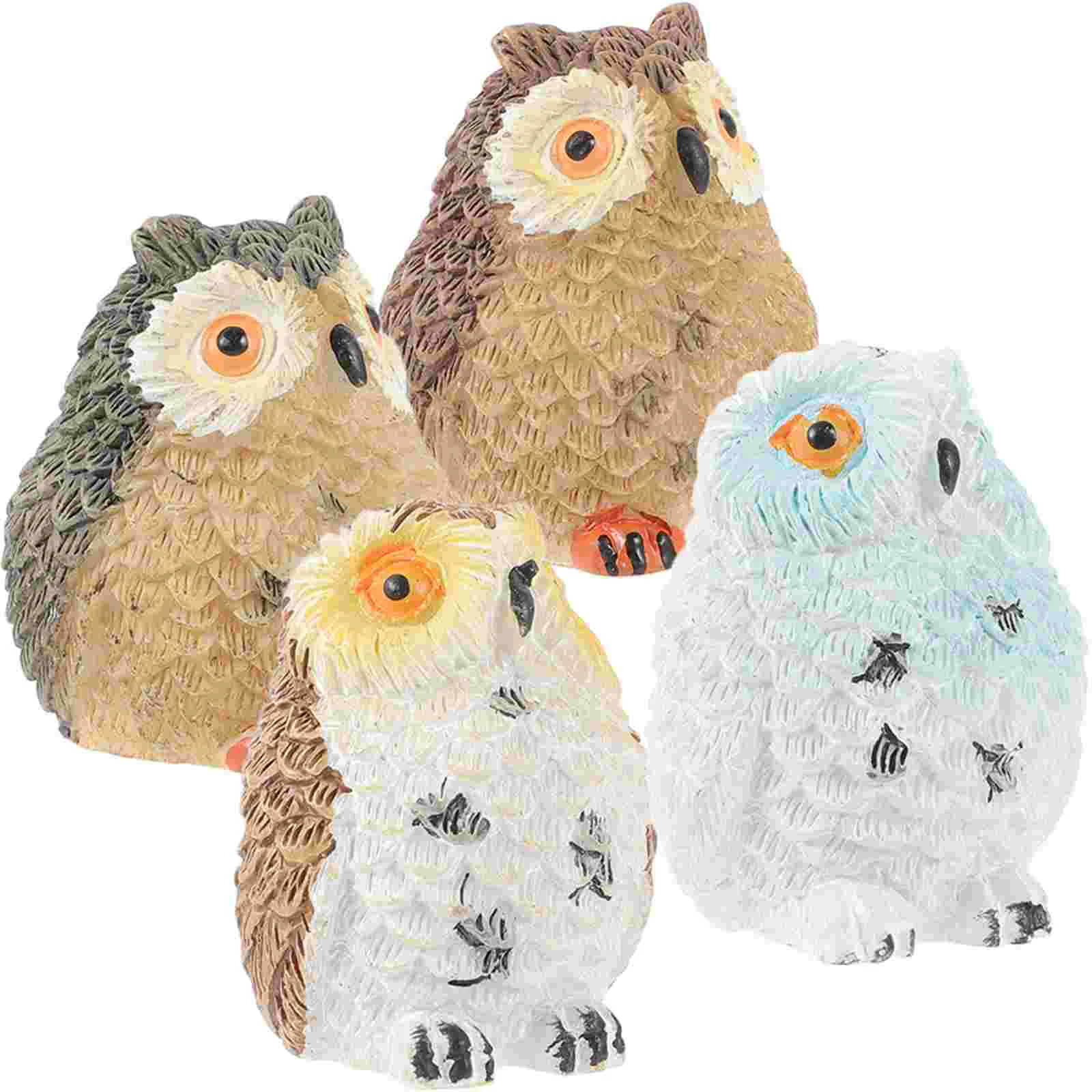 

4 PCS Owl Decoration Micro Landscaping Mini Toys Ornament Adornment Vivid Resin Animal Crafts Micro-landscape Bonsai