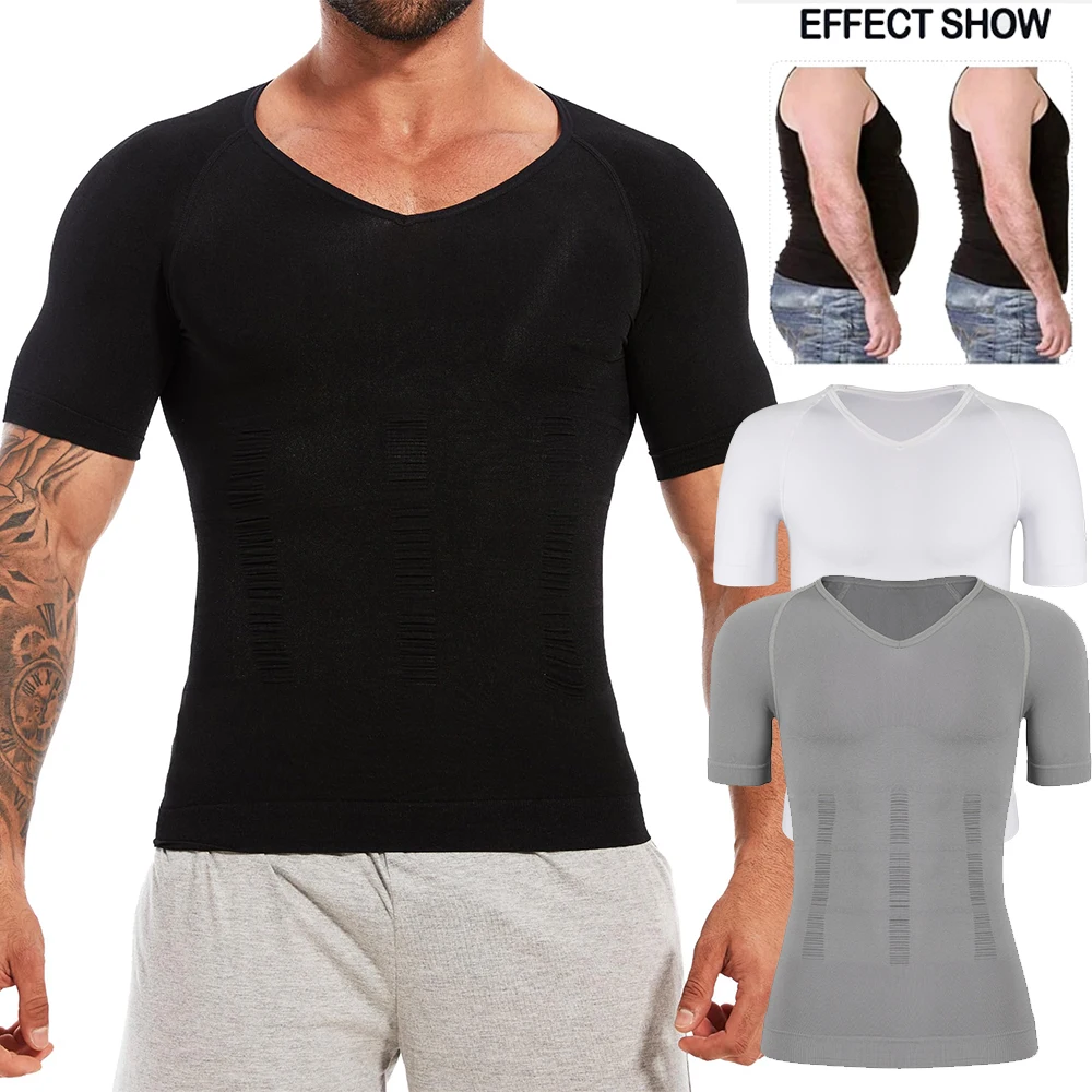 

Мужская компрессионная футболка для коррекции гинекомастии, утягивающая майка с V-образным вырезом, для тренировок, базовый слой