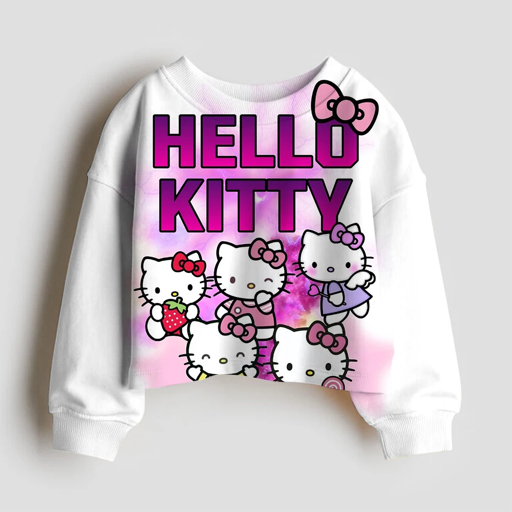Толстовка с принтом «Hello Kitty» детские пальто длинными рукавами толстовки капюшоном для девочек-подростков пуловер маленьких детей Фото №3