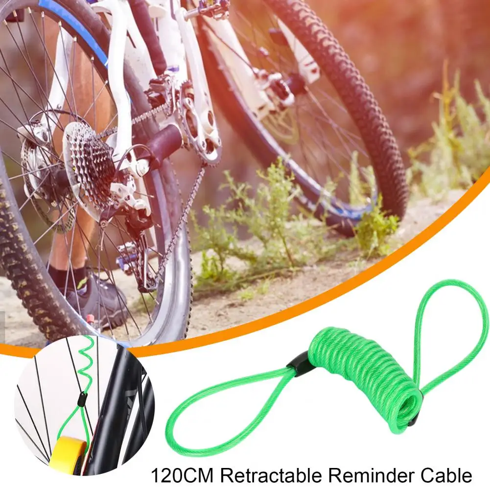 Disc Brake Lock Reminder Cable 120CM Retractable Steel Wire Bright Color Motorcycle Mountain Bike Anti-Theft Security Disc Lock