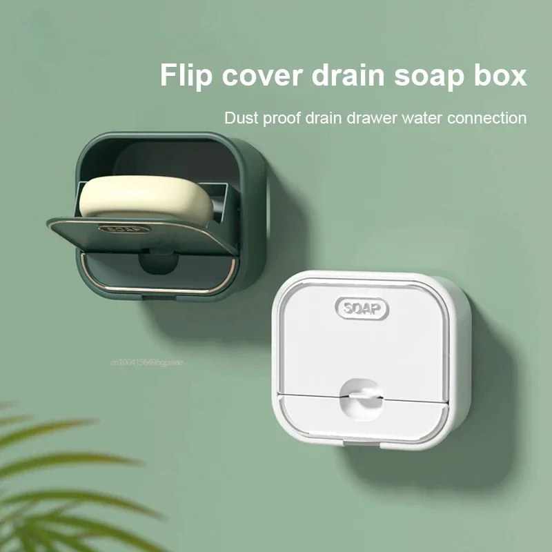 1pc Double Creative Drain Soap Storage Box Multifunctional Household Laundry Soap Box Hole-free Wall-mounted Drawer Soap Dish