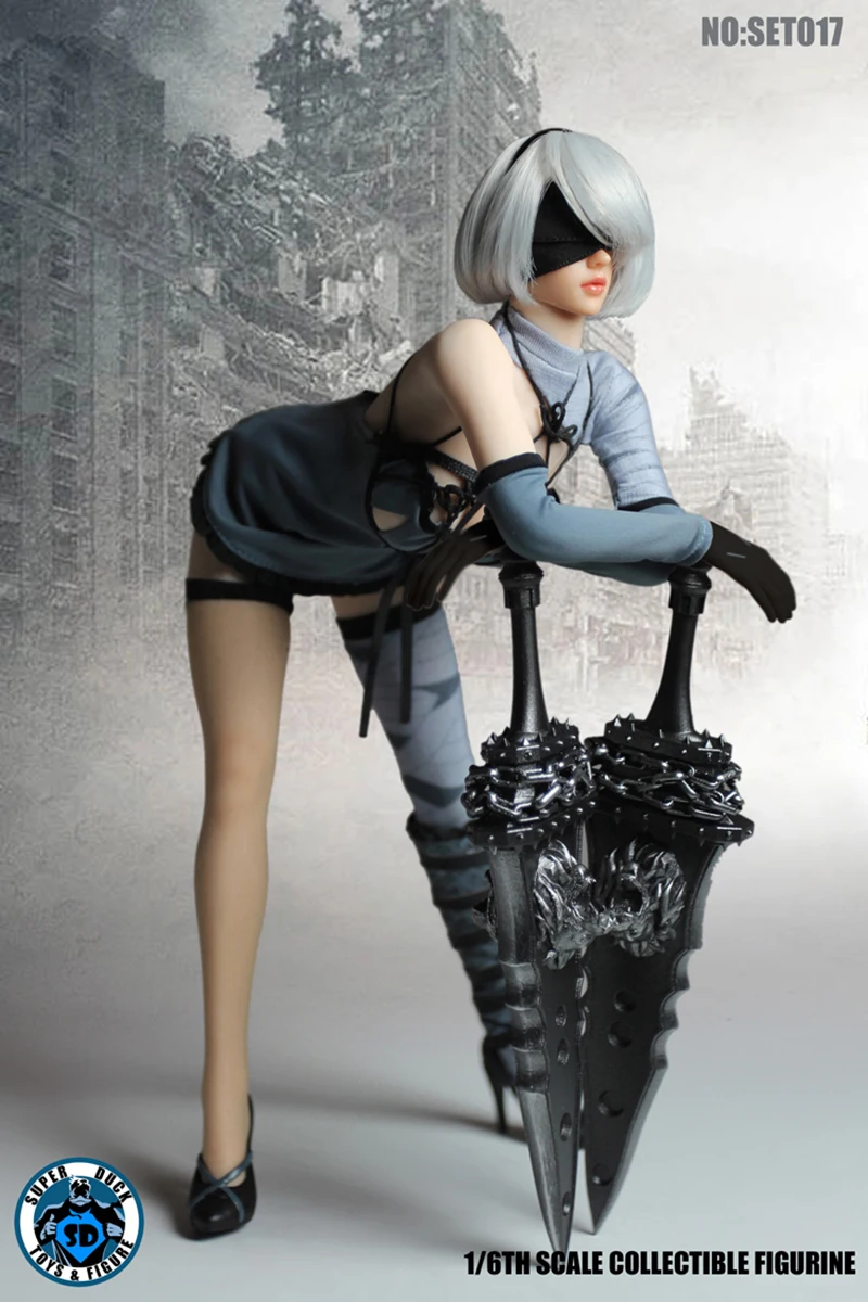 In Stock Super Duck SET017 1/6 Scale Sexy Female NieR Automata 2B Female Clothes Suit Set for 12