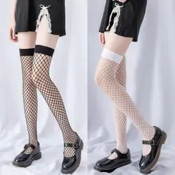 Women's Sexy Hosiery Stay Up Thigh High Stockings Ladies Hollow Out Mesh Nets Fishnet Stockings Black White long Nylon Stockings