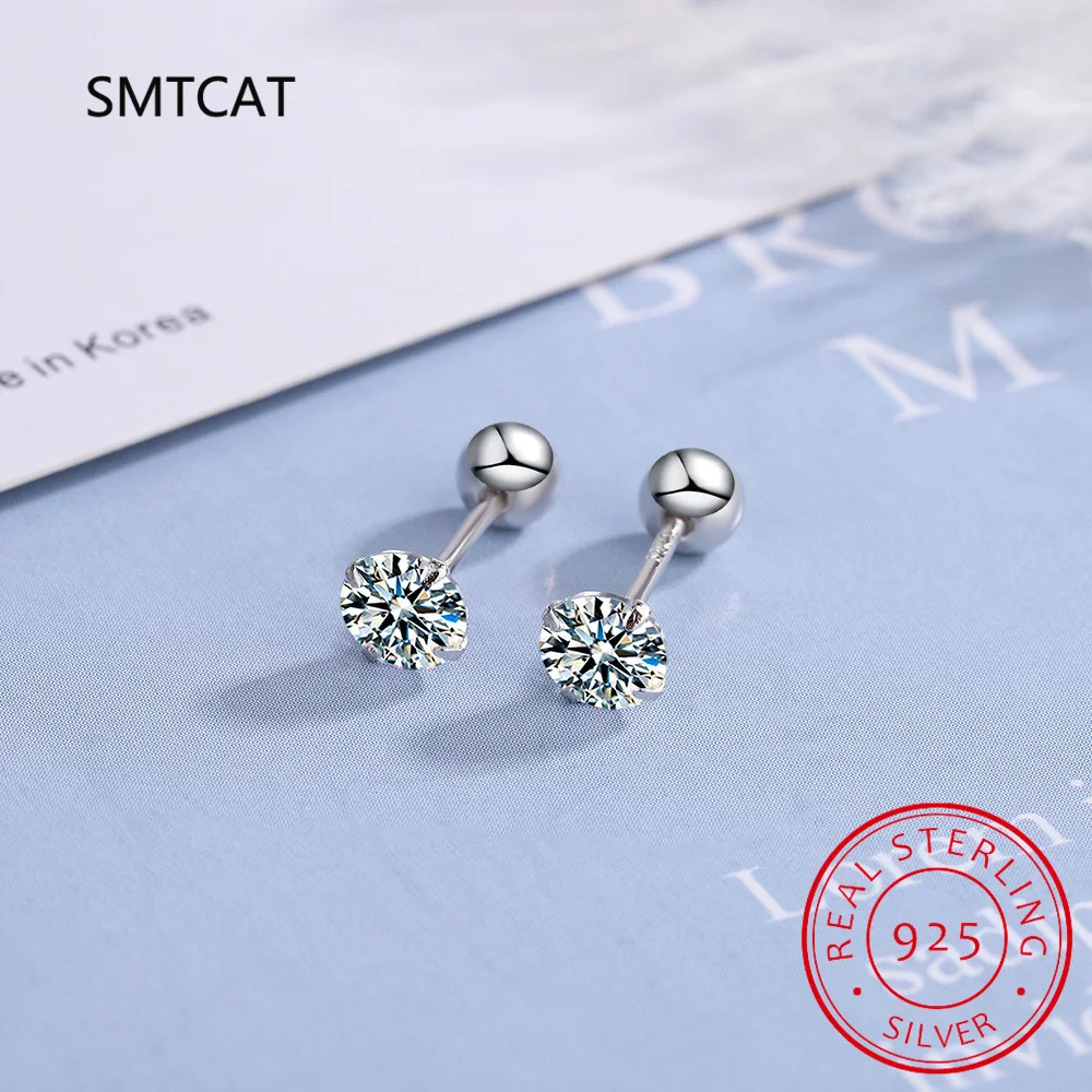 Real 0.4-4 Carat Moissanite Stud Earrings For Women Man Top Quality S925 Sterling Silver Screw Ball Ear Studs Jewelry