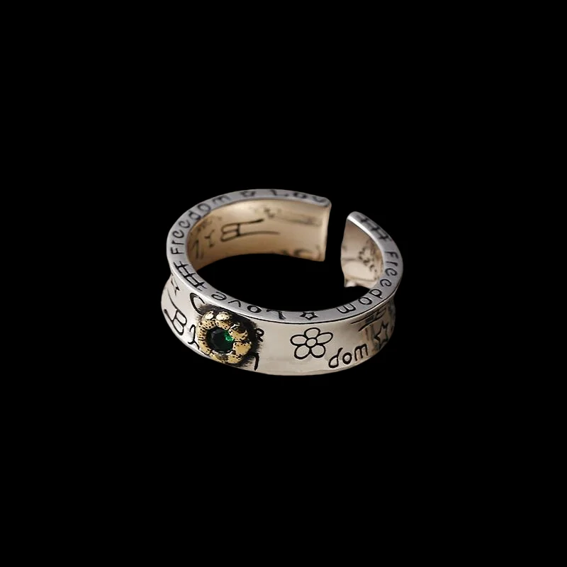 Korean Retro Letter Graffiti Flower Style Adjustable Ring Opening Fashion 2025 New Trend Jewelry Women'S Accessories Party Gifts