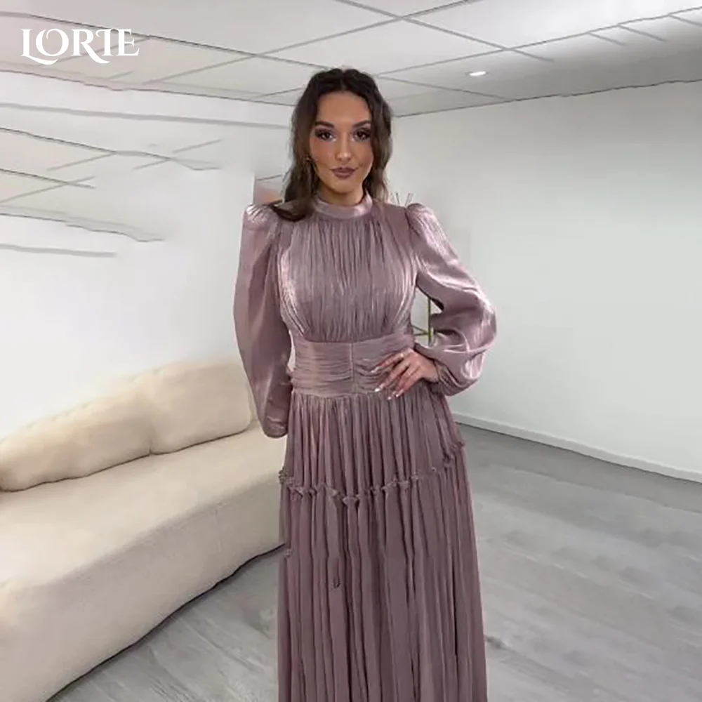 LORIE Shiny Satin Crepe Evening Dress High Collar Ruffle Bobycon Prom Dress Sexy Pleats Party Gown Customized Brithdays Dress