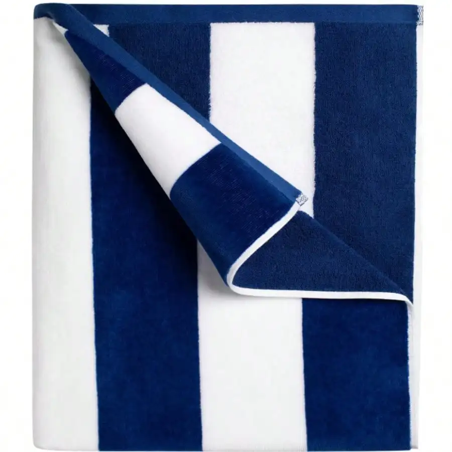 

30 X 60 Inch Cotton Pool Towel, Blue Striped Soft Swim Towel
