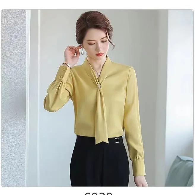 Women Spring Autumn Style Blouses Shirts Lady Casual Long Sleeve Bow Tie Collar Blusas Tops