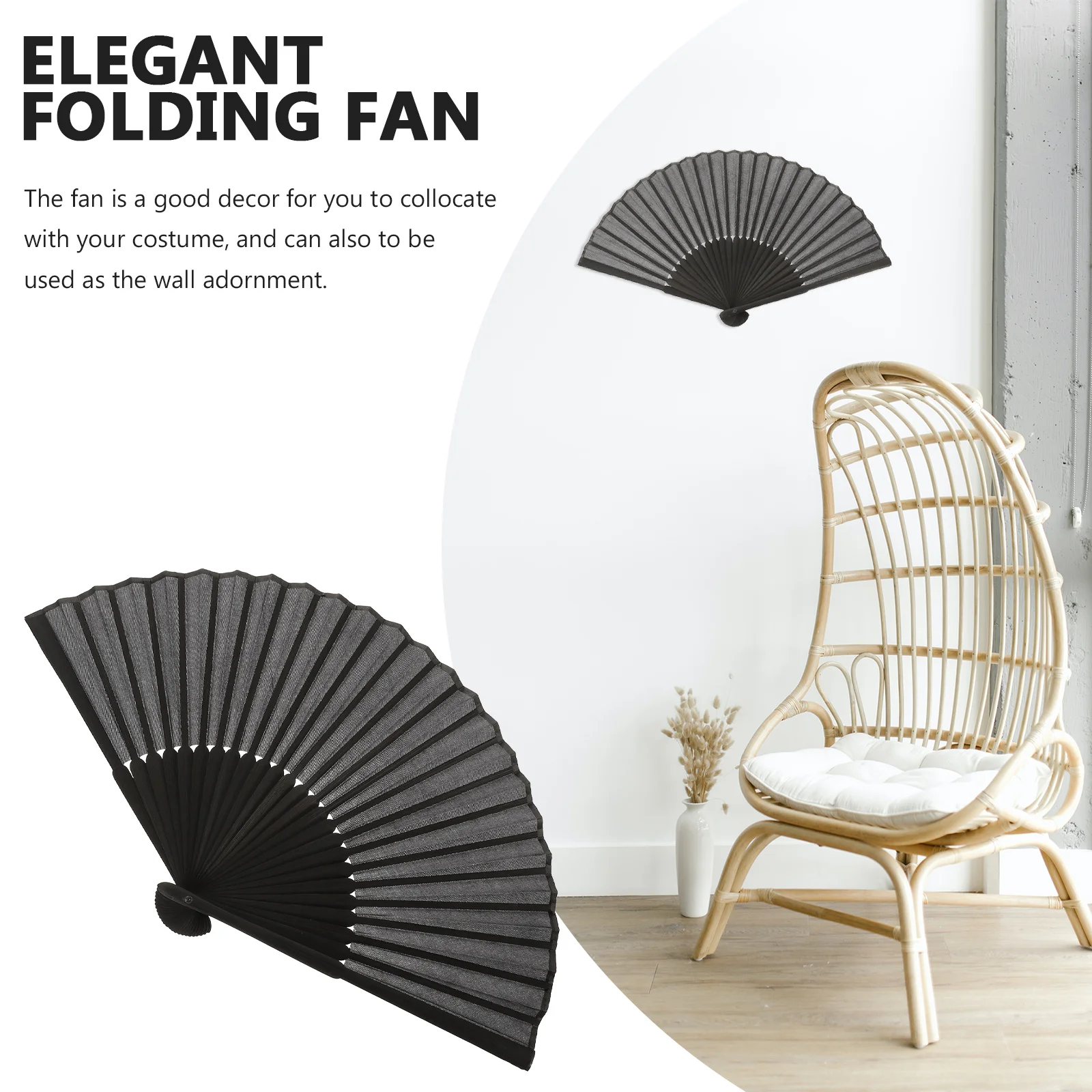 

Black Folding Fan Hand Held Fans Foldable Handheld Fabric for Men Accessories Travel