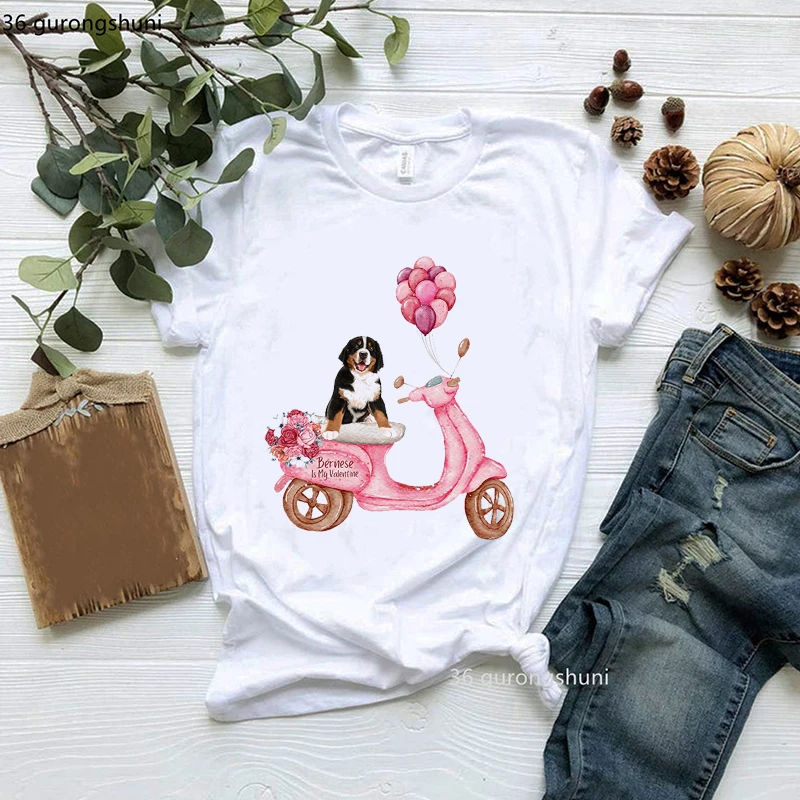 Bernese Mountain Dog : Bernese Mt. With Skiing: Valentines Day Gifts 2024 Women'S Tshirt Summer Fashion Tee Shirt Femme 90s Tops