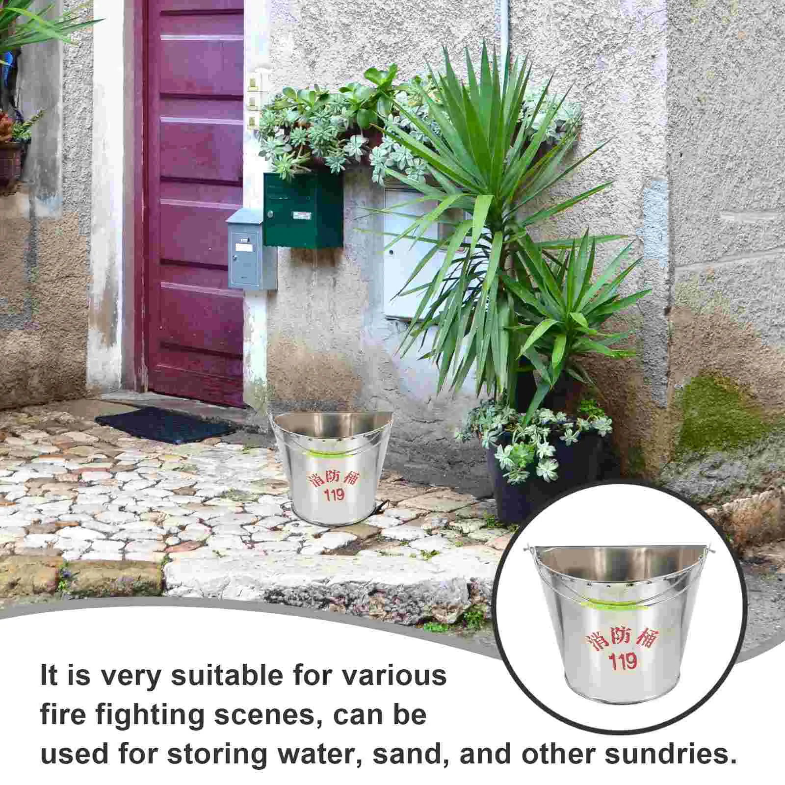 Stainless Steel Fire Bucket Semi-circular Painted Sand Emergency Estintheger Home Extingusher Buckets