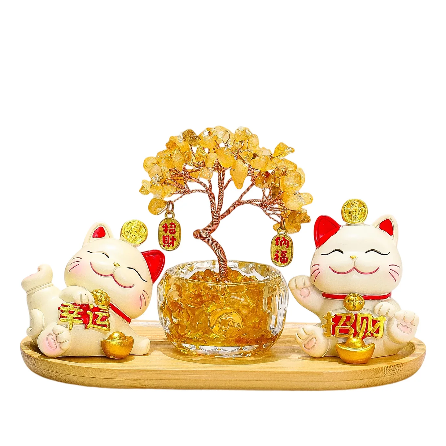 HYS Fortune Tree Living Room TV Cabinet Ornament Cartoon Cute Lucky Cat Office Desktop Ornament