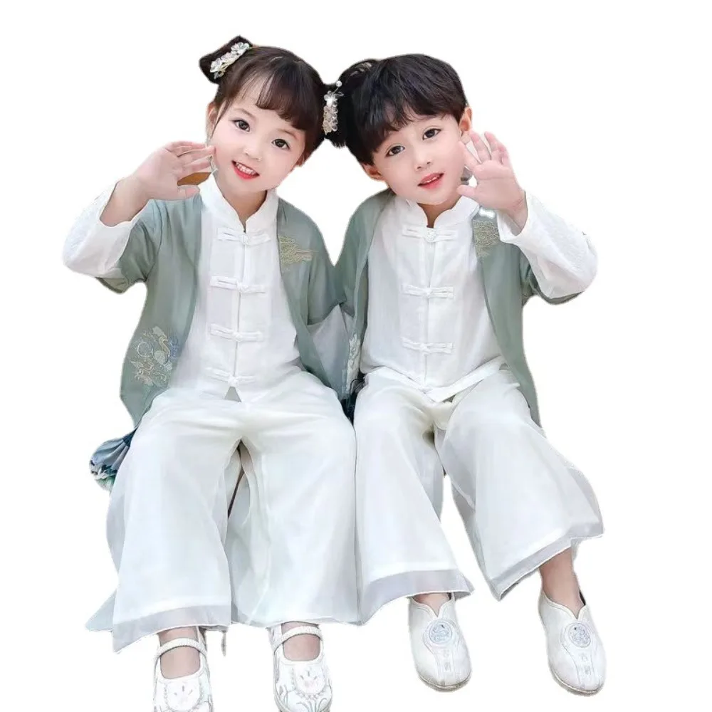 2025 Hanfu unissex para crianças – Conjuntos de fantasias Tang estilo chinês, estilo verão/outono-inverno, para apresentações de jardim de infância
