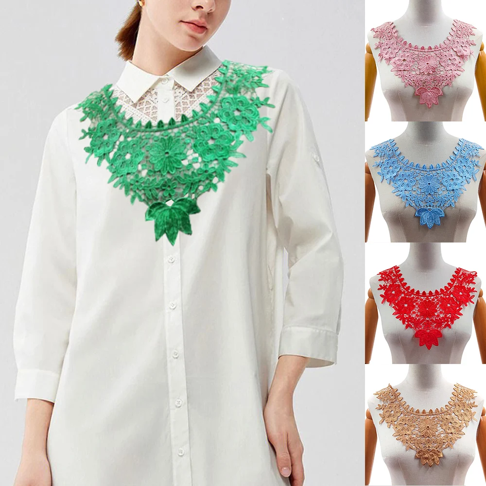 Women Embroidered Collar Fashion Multicolor Fake Collar Hollow Out Lace Collar Flower Three-Dimensional Hollow Fake Collar