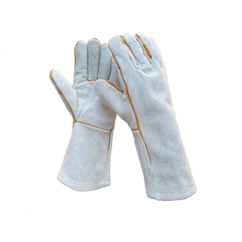 Long leather double protection welding fireproof and scald resistant gloves