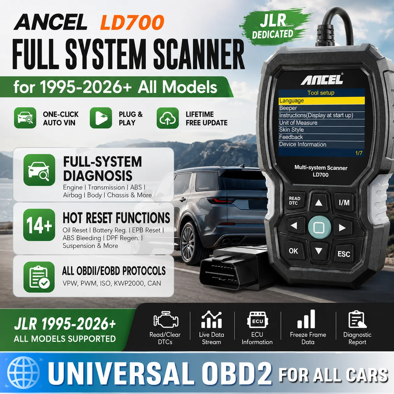 For Land Rover Range Rover Jaguar JLR All System OBD2 Scanner 14 Resets Oil Reset ABS TPMS DPF EPB BMS Diagnostic Tool