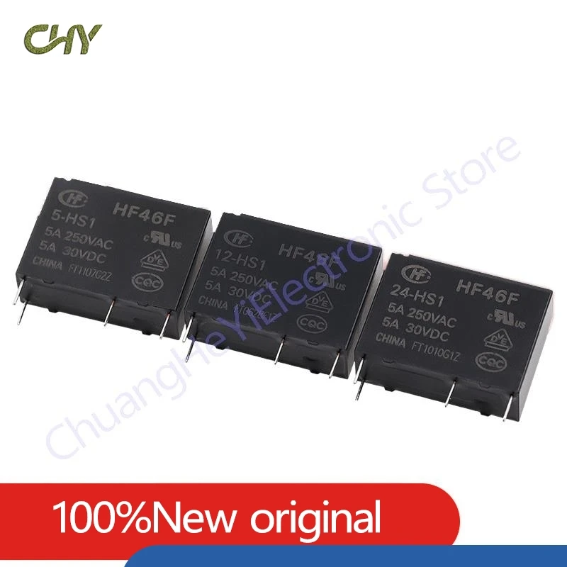 10Pcs/Lot Original New HF46F Relay HF46F-005-HS1 HF46F-012-HS1 HF46F-024-HS1 4PIN 5A 5V 12V 24V Power Relays Replaceable G5NB