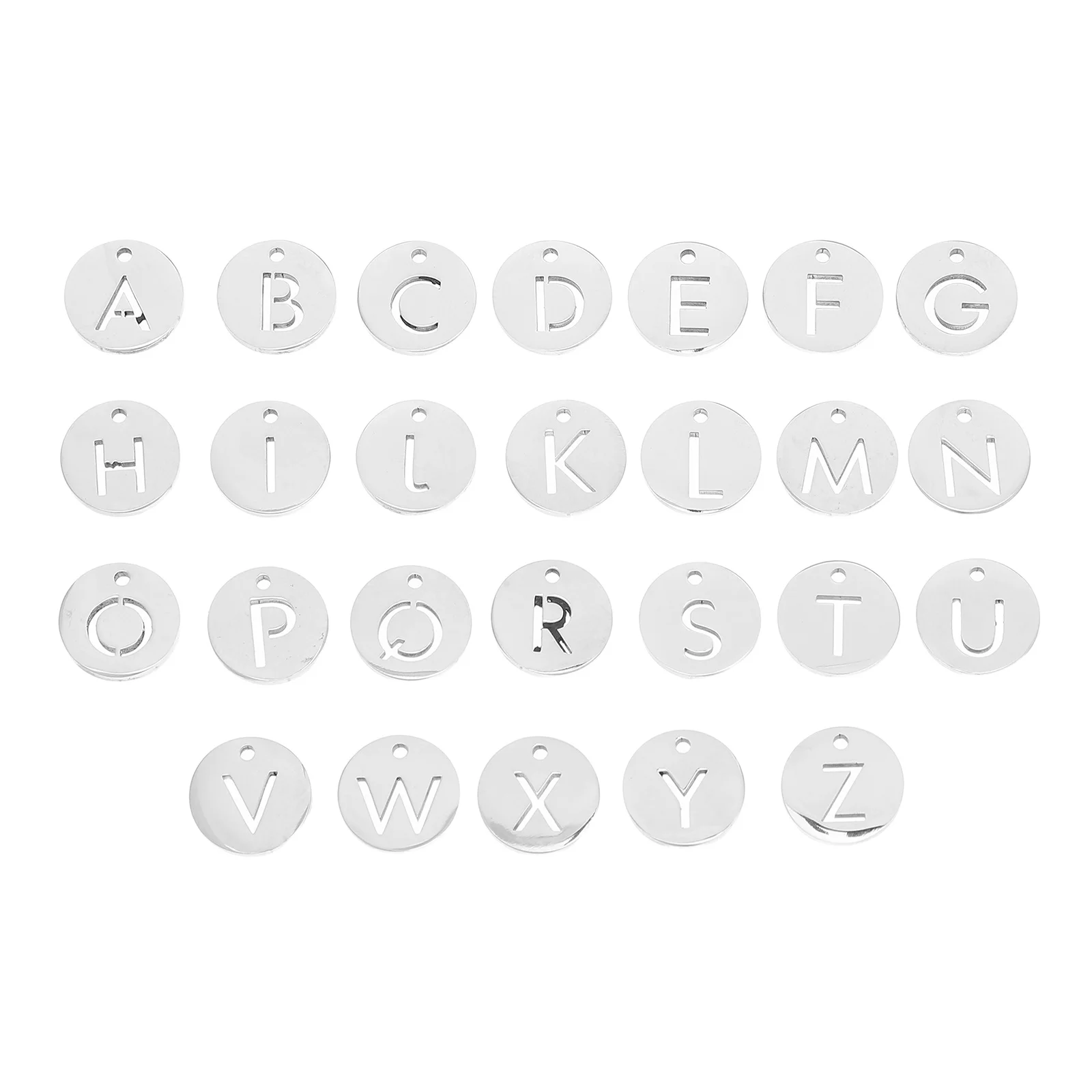 

26Pcs Stainless Steel Alphabet Pendant Charms Round Hollow Engraved Letter Tags for Jewelry Making Necklace Bracelet