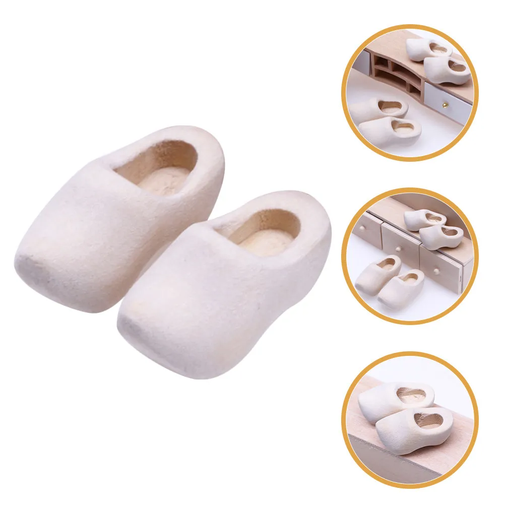 4Pairs Wooden Shoes Keychain Miniature Blank Wooden Shoes for DIY Crafts Mini House Ornament Handmade Klompen Decoration