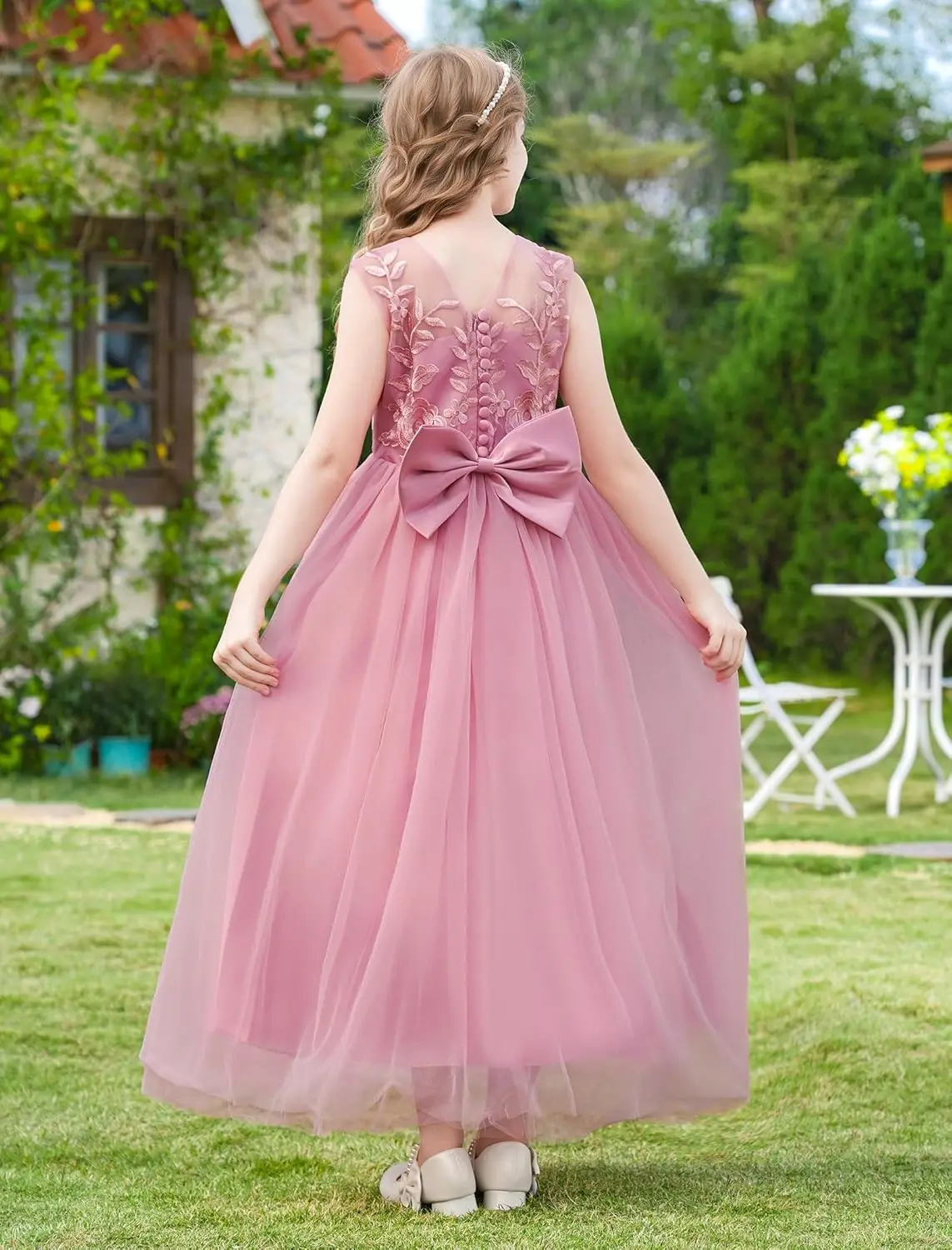 فستان فتاة الزهور للأطفال، فيونكة مزينة بالدانتيل، فستان رقص لحفلات أعياد الميلاد، فستان مناسبة رسمية، فستان شيفون للأميرة