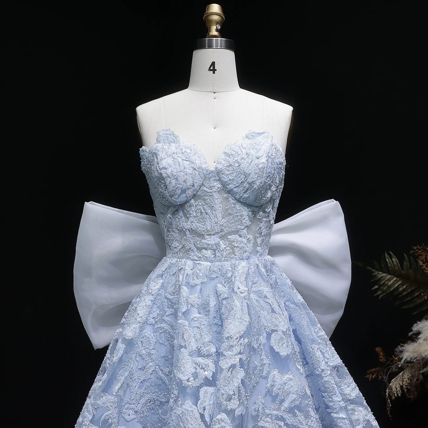 Sharon Said Blaues Sweetheart-Perlenkleid mit großer Schleife, Dubai Sexy Cocktail-Abschlussballkleid RM138 Maßanfertigung – Detail 5