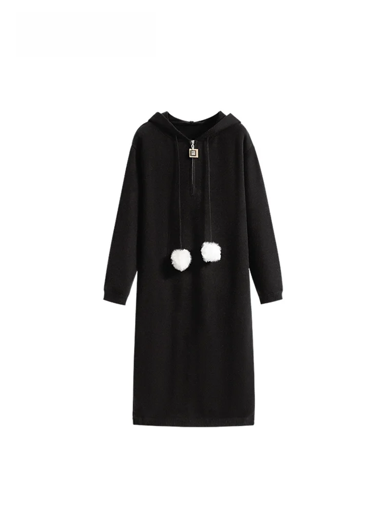 

plus Size Casual Long Sve Hooded Dr Women Spring Faion Age Reduction Versatile Comfortable Skirt Polyester Fiber