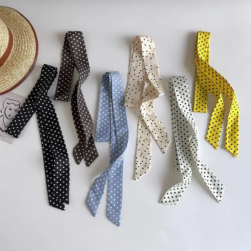 

6 шт., многофункциональный декоративный галстук в горошек, декоративная повязка на голову для волос, бант, тонкий и узкий шелковый шарф