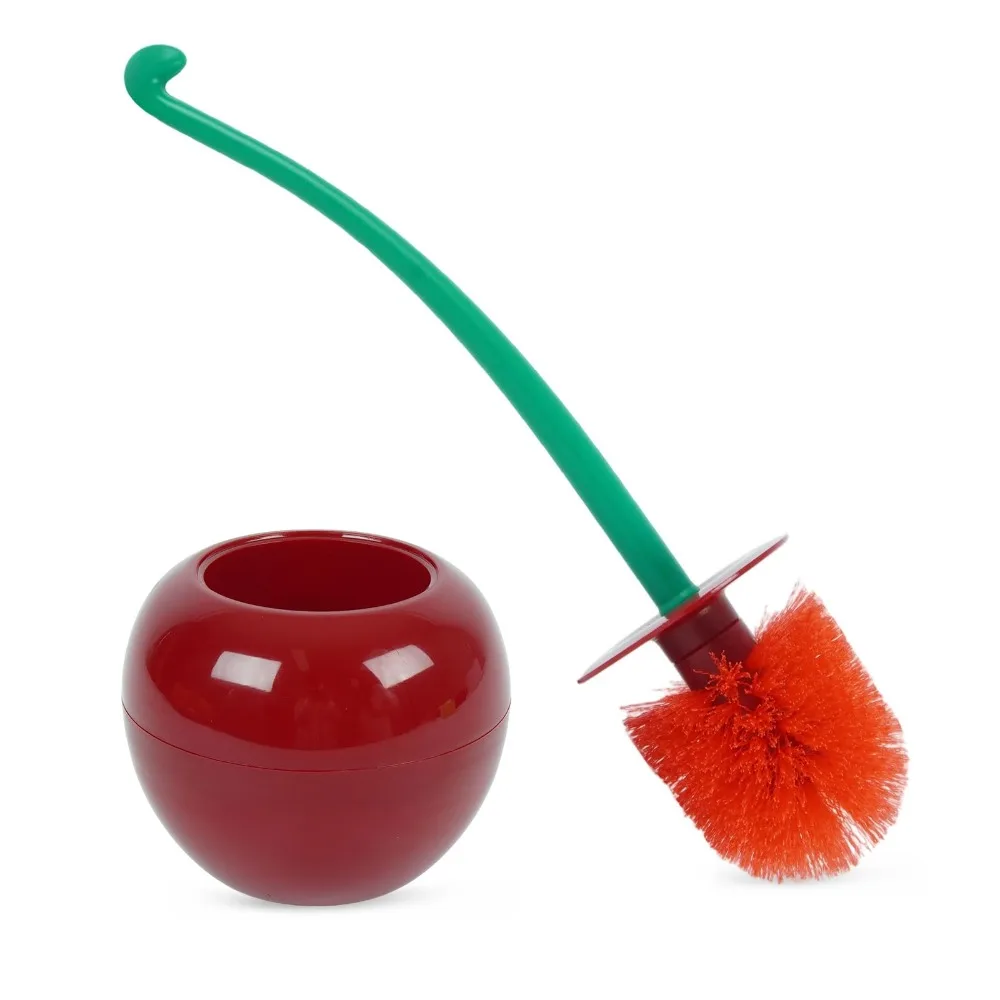 Niedliches Kirsch-Toilettenbürsten-Set mit Halter, Bürste und Schüssel mit Langem Griff, Badezimmer-Haushaltsreiniger-Zubehör