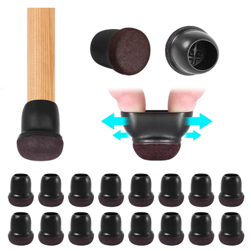 

16PCS Black Silicone Chair Leg Floor Protectors with Wrapped Felt Bar Stool Chair Leg Caps Furniture Leg Feet Protection Cover