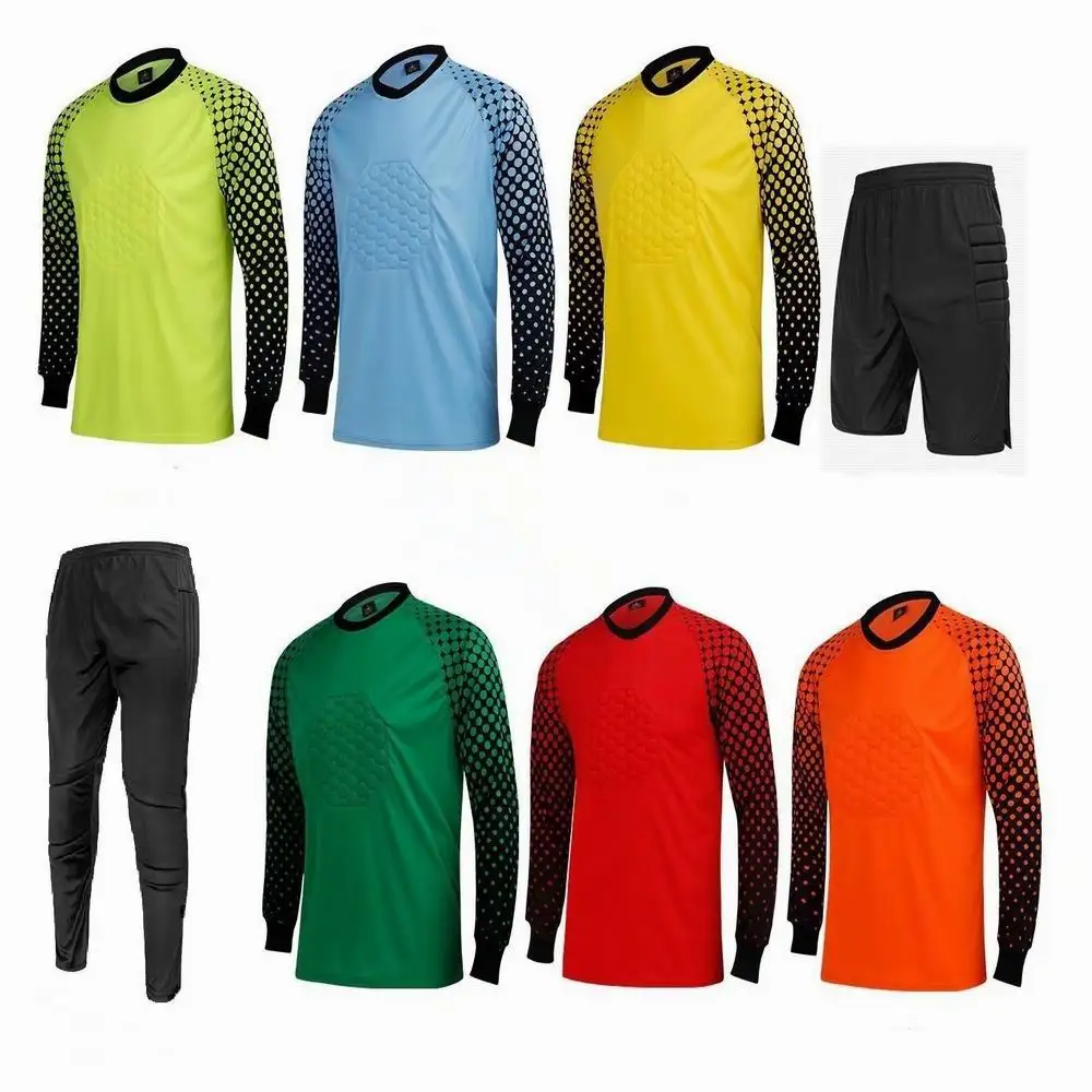 Adult Kids Football Goalkeeper Jerseys set Children Men Goalie Soccer Uniform Sponge Protection Doorkeeper Shirt Pants & Shorts