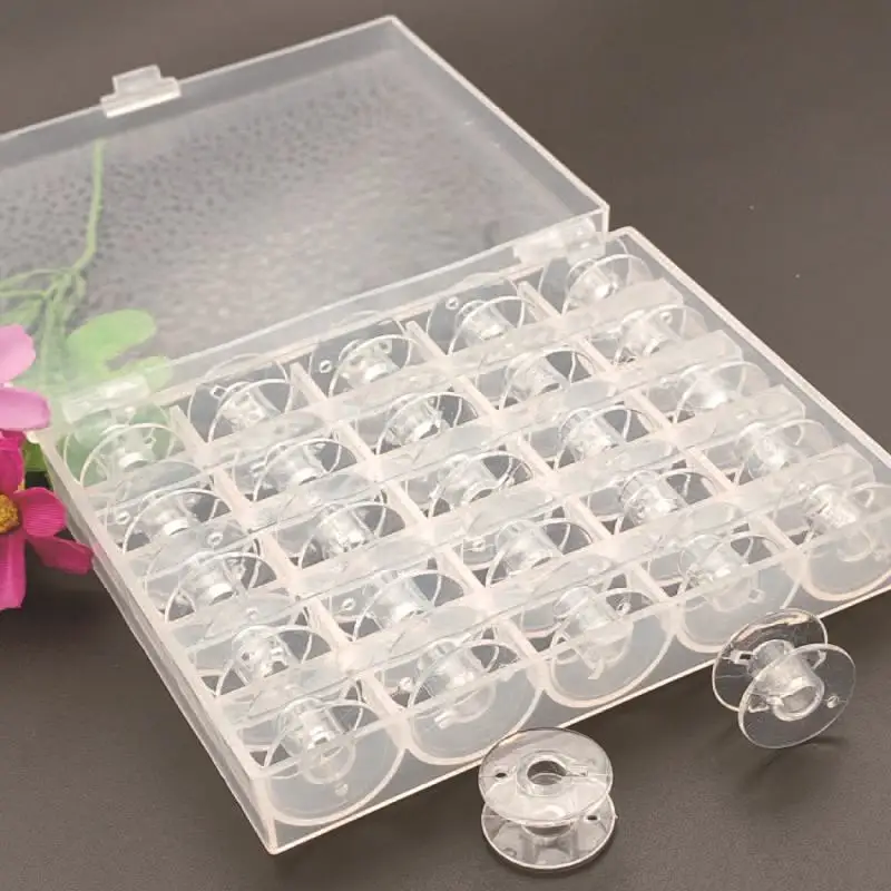 25Pcs Clear Sewing Machine Bobbins Spools Empty Bobbins Spools Plastic Storage Box For Home Sewing Accessories Tools