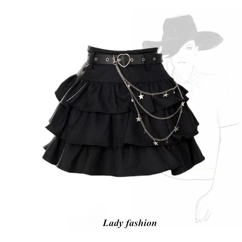 Black Gothic Mini Skirt Woman Y2K Korean Fashion High Street Aesthetic Elegant Retro A-line Mini Denim Skirt Outfits 2025 - Image 5