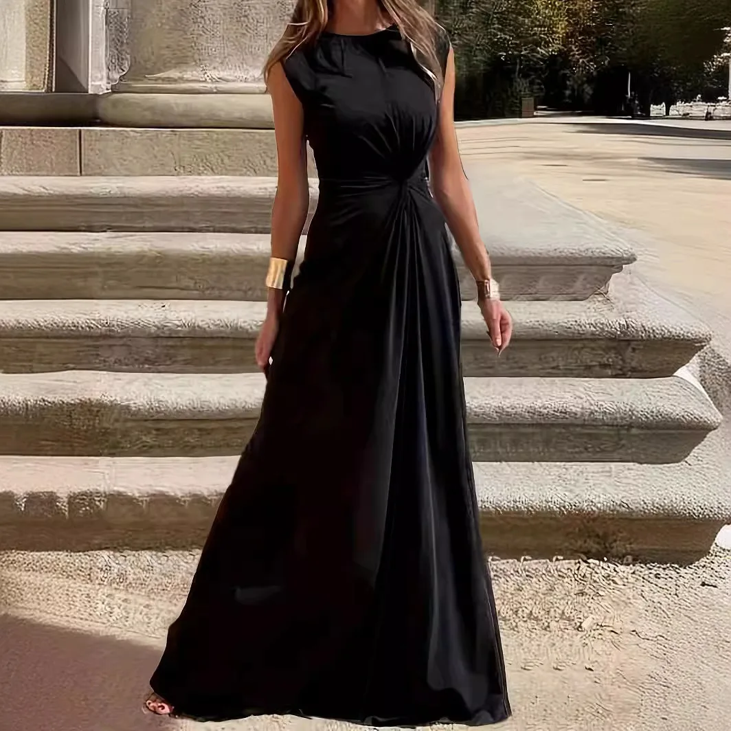 Sexy Women Evening Party Long Dresses 2024 Summer Fashion Slim O Neck Black Sleeveless Tank Maxi Dress Elegant Vestidos