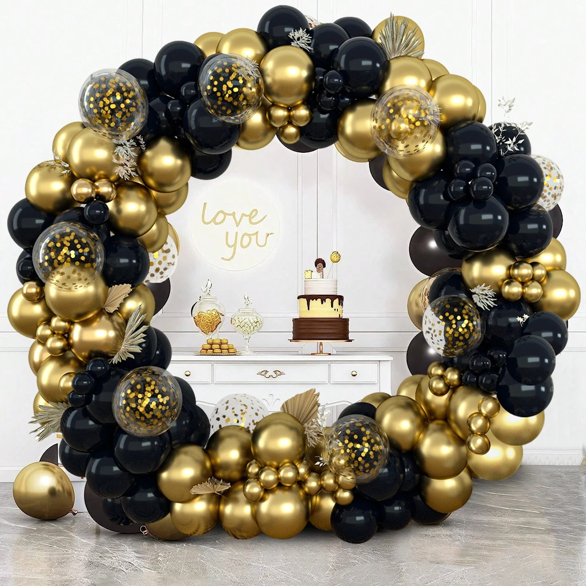 112pcs Black and Gold Balloons Garland Arch Kit  Metallic Confetti Balloons for Graduation Party Baby Shower Wedding Birthday