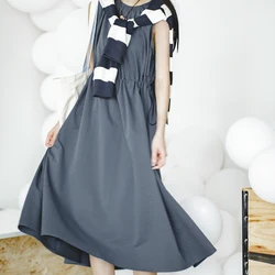 Maden Casual Sleeveless Solid Color Dress for Women Summer Seaside Vacation Skirt A-Line Midi Dress Sweet and Cute Style