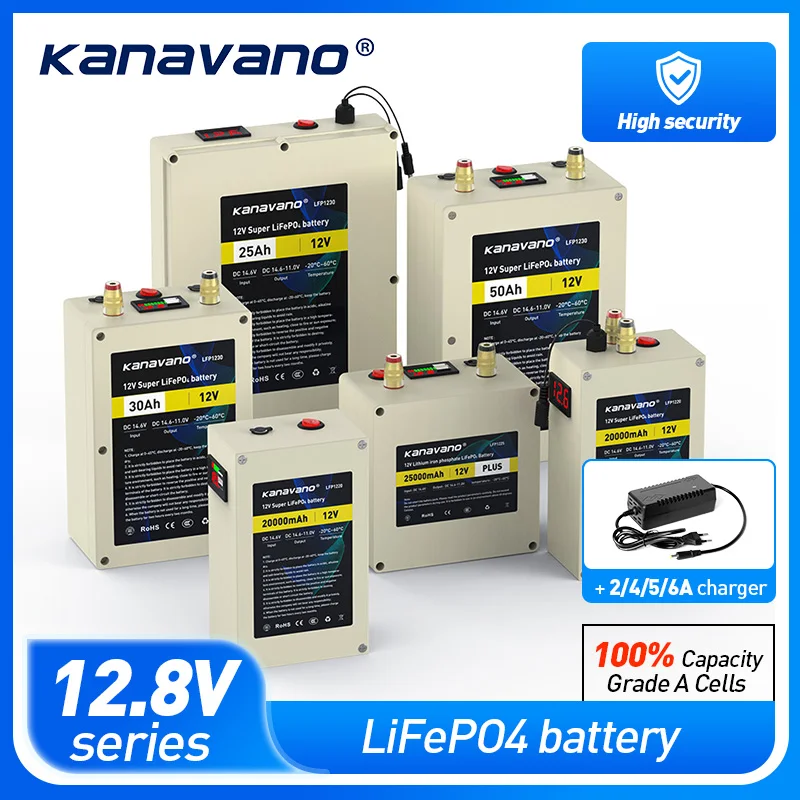 12V LiFePO4 Rechargeable Battery Pack Deep Cycle 12.8V 20Ah 30Ah 40Ah 50Ah Life Cycles 4000 With Built-in BMS for Fishing Sonar