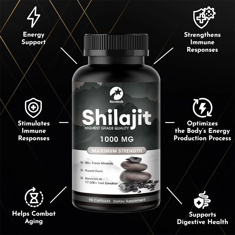 Kexinsh Shilajit cápsulas para hombres, 100% puro, Original, 1000mg, fuerza máxima, mejora el sistema inmunológico, energía, Sexo de larga duración