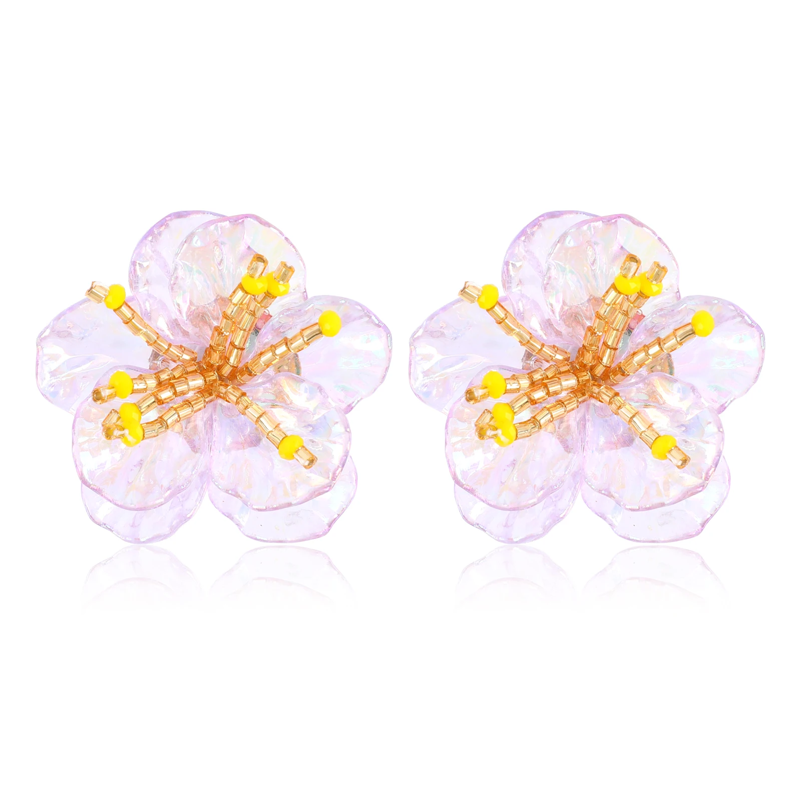 IDEAJOY Flower Purple Stud Earrings For Women Girls Fashion Jewelry For Ladies Girls Gifts Unique Acrylic Stud Earrings Women