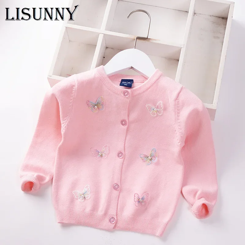 Autumn 2024 Girls Cardigan Sweater Winter Lolita Style Butterfly Infants Children Knitwear Baby Kids Coat Toddler Clothes 0-5y