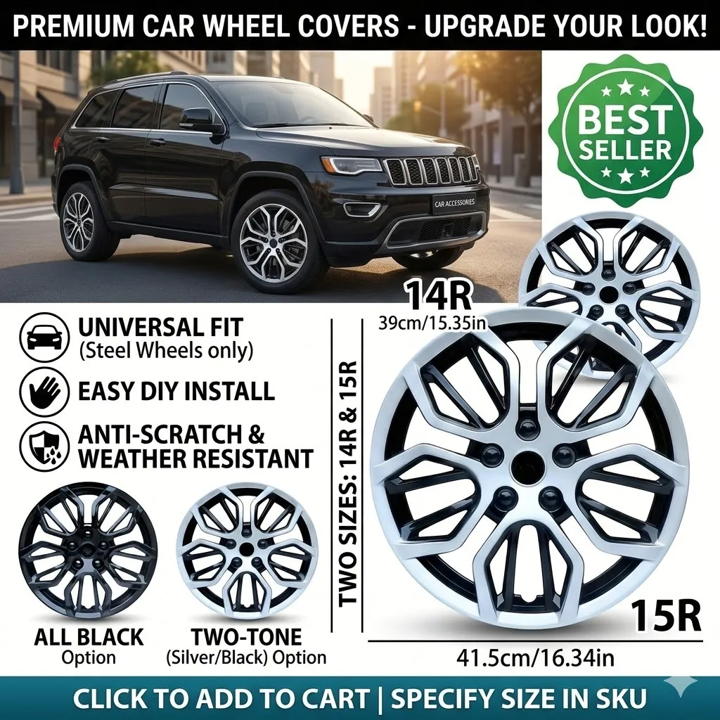 

Universal 14 15 Inch Car Wheel Hubcaps Silver Black Auto Rim Covers Protective Hub Caps for Steel Wheels Case Styling Accessory
