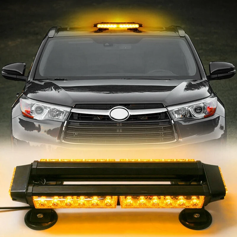 15 Inch Amber 30 LED Roof Strobe Flashing Light Bar Magnetic Emergency Beacon Warning Flash 30W 12V