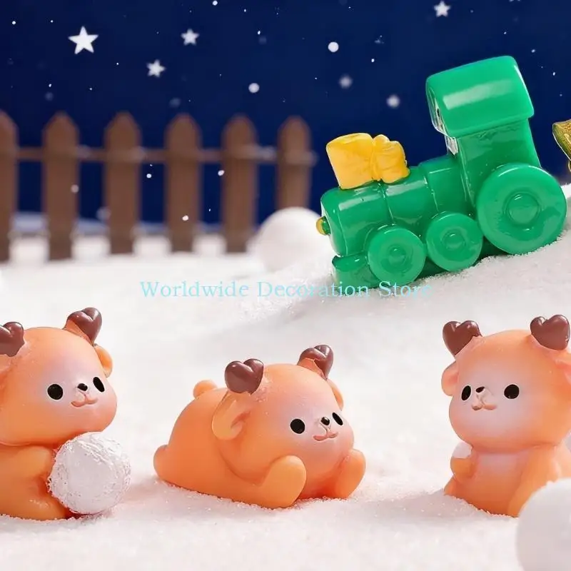 Q39B （7pcs）Christmas Accessories Miniature Sleigh Ornament set, Snow Scene Ornaments, Resin Winter Home Decor