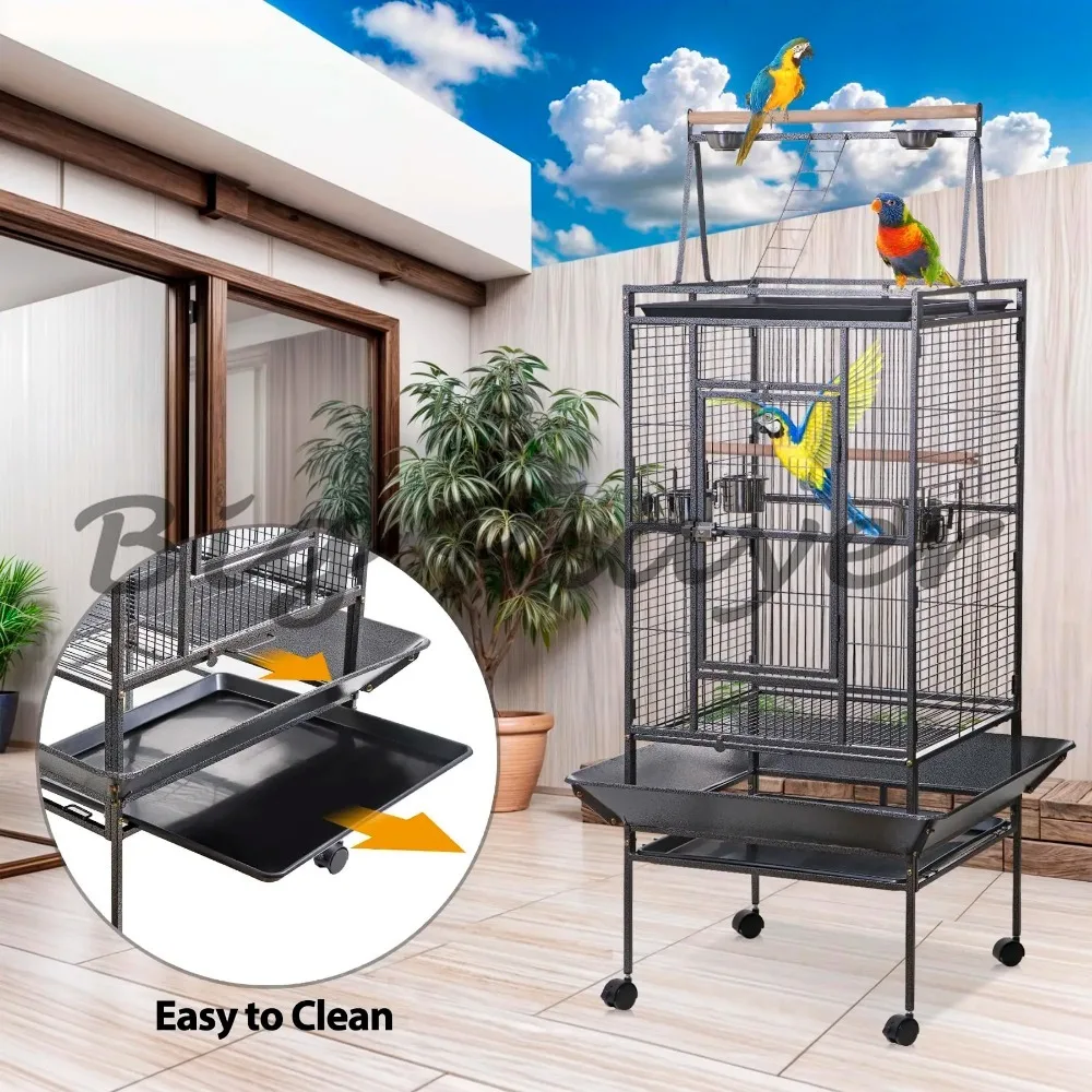 Stainless Steel Heavy Duty Aviary - Large Portable Bird Cage for Parrots Canaries and Outdoor Use