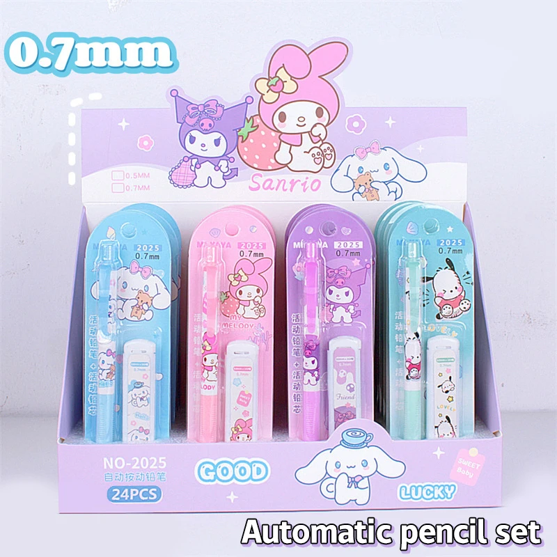 Sanrio Mymelody Kuromi Cinnamoroll Pochacco Mechanical Pencils with Eraser Refills Cute Automatic Pencils Set Stationery Gift