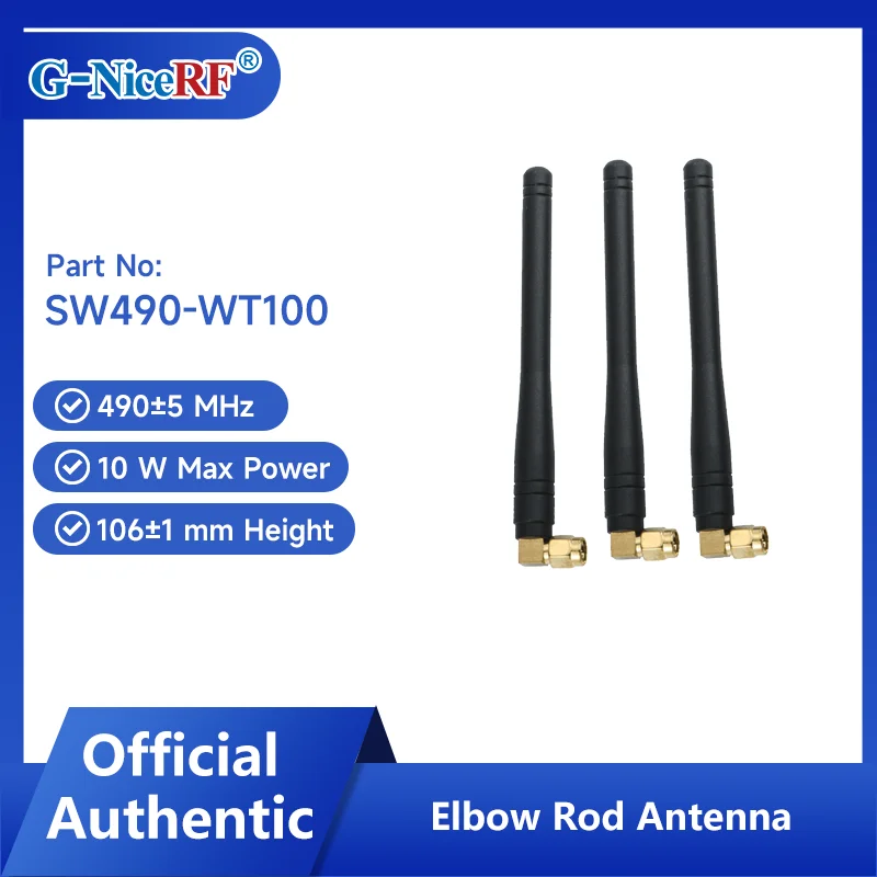 NiceRF | 2PCS SW490-WT100: 10W Max Power 490MHz UHF Elbow Rod Antenna, Easy Installation SMA-JW Interface