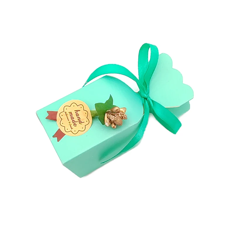 10Pcs Fishtail Vase Candy Box Handmade Floral Favor Gift Boxes Baby Packaging Bags With Ribbon Birthday Wedding Party Decoration