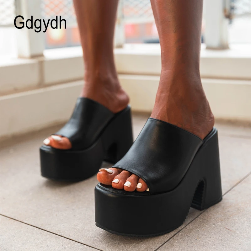 Gdgydh Summer Womens Sandals Platform Wedge Heel Slip On Slingback Black Wthie Heeled Sandals Mules Peep Toe Breathable Big Size