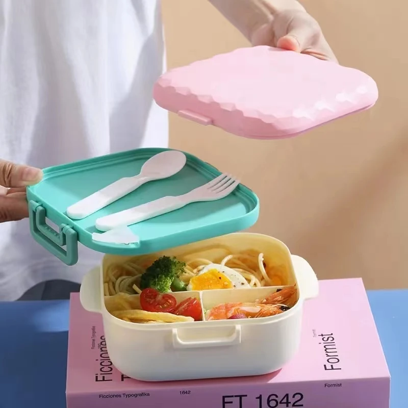 900ml Portable Lunch Containers 3 Grid Food Storage Containers lunch box Durable food box With Fork & Spoon For Work School
