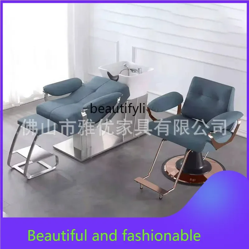 

zGHairdresser Shampoo Chair, Stainless Steel Semi-Recumbent Hairdresser Shampoo Bed, Ceramic Basin, Special for Hair Salon